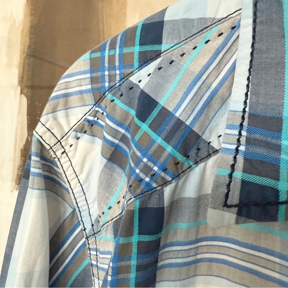 Buckle BKE Men's XL Blue Plaid Long Sleeve Pearl Snap-Up Shirt Casual Cotton - Picture 6 of 12